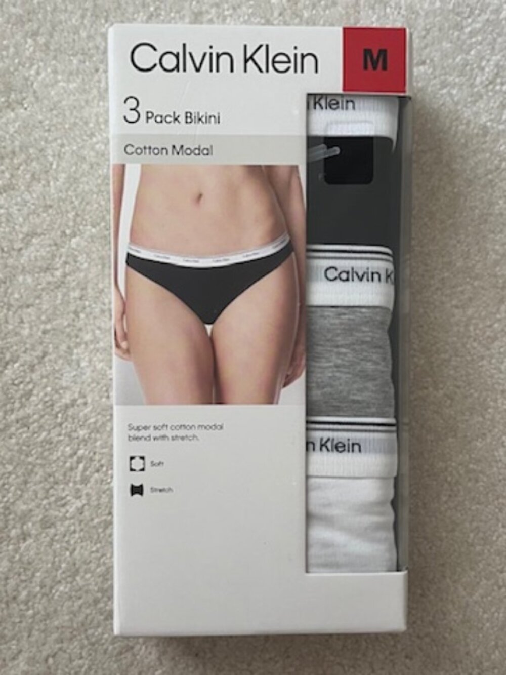 Calvin Klein 3- Pack White, Black, & Grey Bikini Cotton Modal M